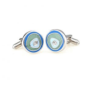 Cufflinks - Blue Green Round Lively Stripes