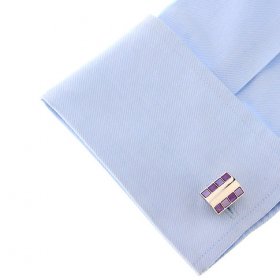 Cufflinks - Purple Enamel Checkers Square