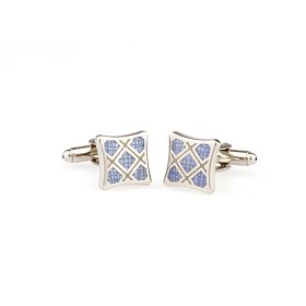 Cufflinks - Square Concave Edge Blue Enamel